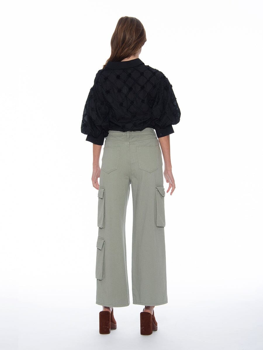 Puff Sleeve Button-Down Collared Solid Top TOP Gracia Fashion 