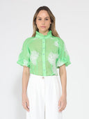 Puff sleeve embroidered organza top TOP Gracia Fashion GREEN S 