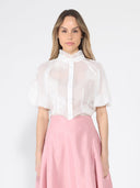 Puff sleeve embroidered organza top TOP Gracia Fashion WHITE S 