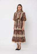 Puff Sleeve Lace Panel Leopard Print Dress DRESS Gracia Fashion 
