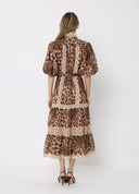Puff Sleeve Lace Panel Leopard Print Dress DRESS Gracia Fashion 