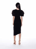 Puff Sleeve Ruched Pocketed Asymmetric Hem Dress DRESS Gracia Fashion 