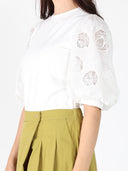 Puffed cut work lace design sleeve top TOP Gracia Fashion 