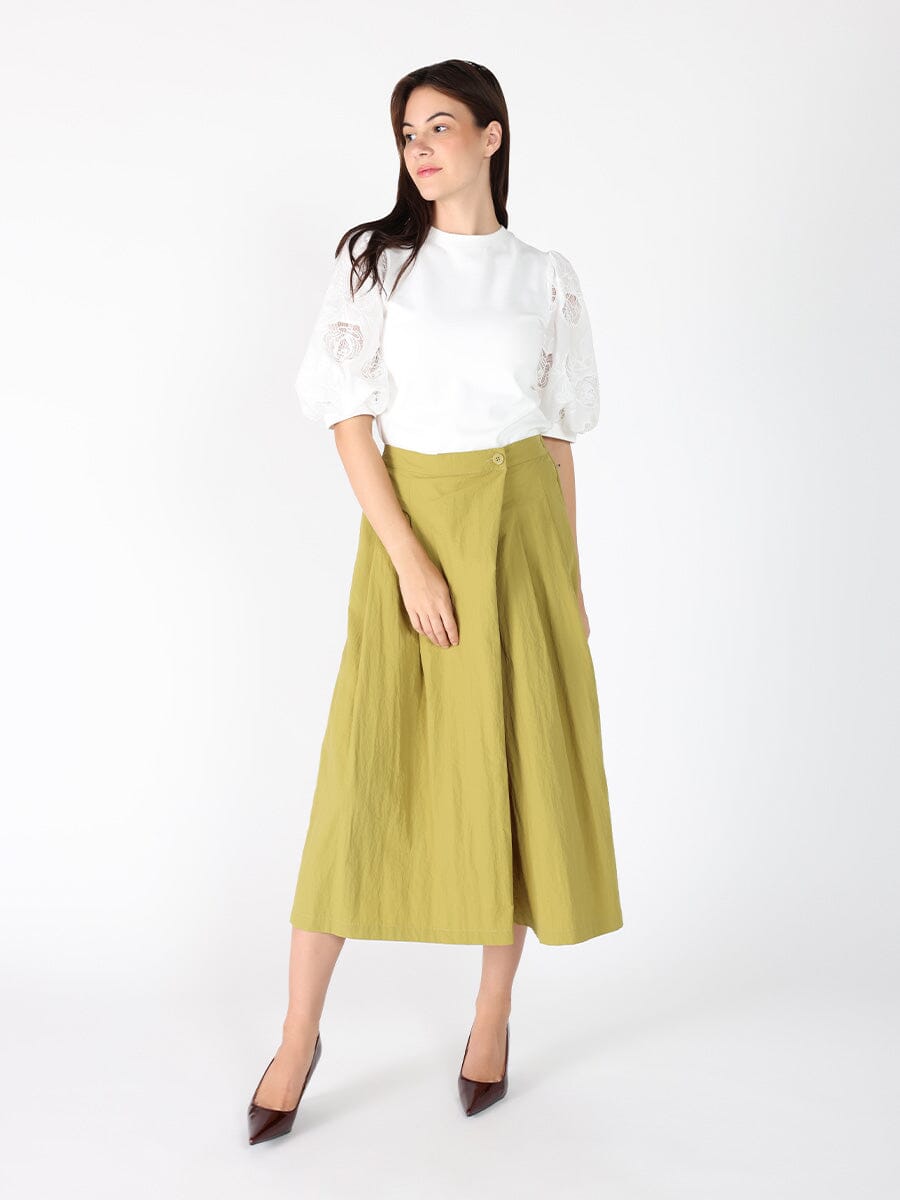 Puffed cut work lace design sleeve top TOP Gracia Fashion WHITE S 