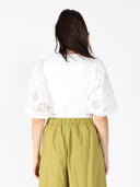 Puffed cut work lace design sleeve top TOP Gracia Fashion 