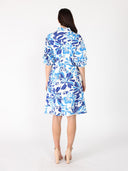 Puffed plated quater sleeve belt dress DRESS Gracia Fashion 