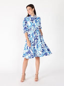 Puffed plated quater sleeve belt dress DRESS Gracia Fashion 