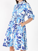 Puffed plated quater sleeve belt dress DRESS Gracia Fashion 