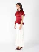 Puffed Sleeve Ruffle Bottom Crew Neck Top TOP Gracia Fashion 