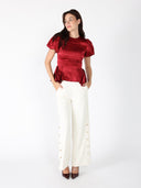 Puffed Sleeve Ruffle Bottom Crew Neck Top TOP Gracia Fashion 