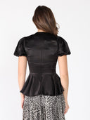 Puffed Sleeve Ruffle Bottom Crew Neck Top TOP Gracia Fashion 