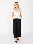 Puffed Sleeve Ruffle Bottom Crew Neck Top TOP Gracia Fashion 