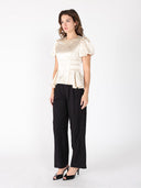Puffed Sleeve Ruffle Bottom Crew Neck Top TOP Gracia Fashion 