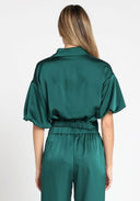 Puffed sleeve v-collar neck lace work top TOP Gracia Fashion 
