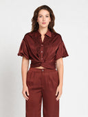 Puffed Sleeve V-Collar Neck Lace Work Top TOP Gracia Fashion 
