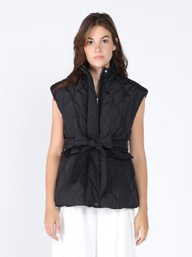 Puffer Sleeveless Stand Collar Vest Jacket JACKET Gracia Fashion BLACK S 