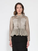 Punched Hole Peplum Jacket JACKET Gracia Fashion BEIGE S 