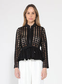 Punched Hole Peplum Jacket JACKET Gracia Fashion BLACK S 