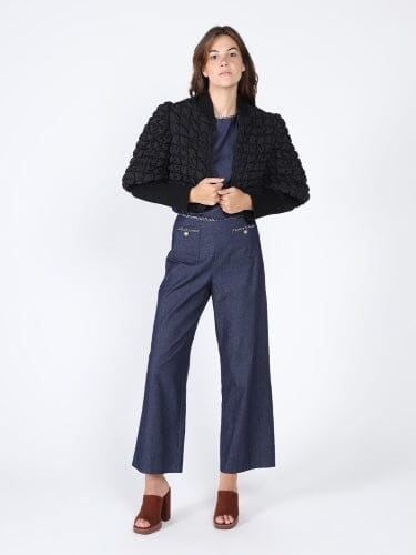 Quilted crop jacket with long rib sleeve JACKET Gracia Fashion BLACK S 