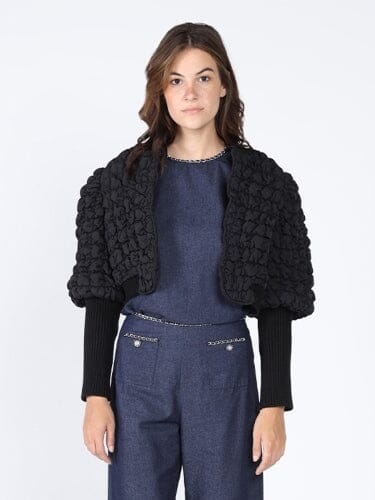 Quilted crop jacket with long rib sleeve JACKET Gracia Fashion BLACK S 