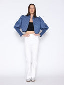Quilted Denim Puff Jacket with Ribbed Sleeve JACKET Gracia Fashion 