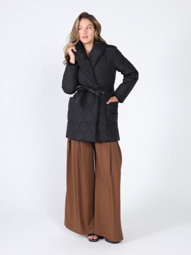 Quilted Lightweight front open belt Jackets JACKET Gracia Fashion BLACK S 