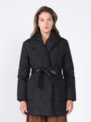 Quilted Lightweight front open belt Jackets JACKET Gracia Fashion BLACK S 
