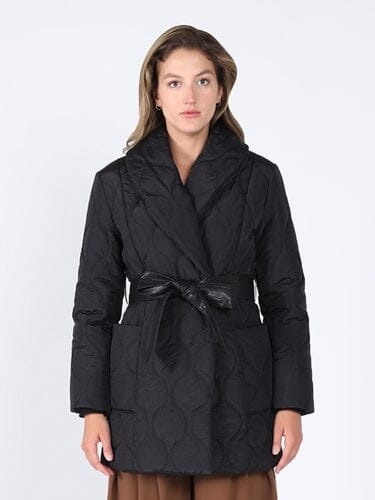 Quilted Lightweight front open belt Jackets JACKET Gracia Fashion BLACK S 