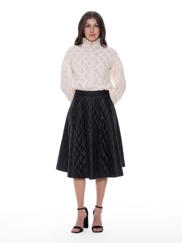Quilted Padded A-Line Midi Skirt SKIRT Gracia Fashion BLACK S 