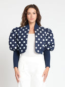 Quilted Polka Dot Jacket With Ribbed Sleeve JACKET Gracia Fashion NAVY S 