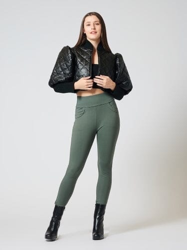 Quilted Puff Jacket with Ribbed Sleeve JACKET Gracia Fashion BLACK S 