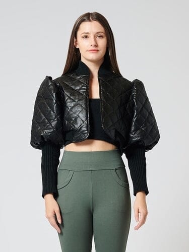 Quilted Puff Jacket with Ribbed Sleeve JACKET Gracia Fashion BLACK S 
