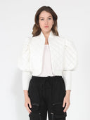 Quilted Puff Jacket with Ribbed Sleeve JACKET Gracia Fashion WHITE S 