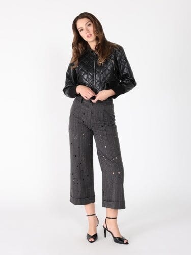 Quilted Rib Cuff Front Zipper Open Jacket JACKET Gracia Fashion BLACK S 