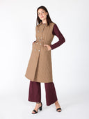 Quilted Sleeveless Belted Long Jacket JACKET Gracia Fashion 