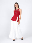 Rhinestone Bow Split Knit Halter Top TOP Gracia Fashion 