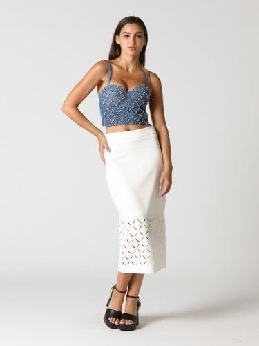 Rhinestone Embellished Denim Bustier Top TOP Gracia Fashion DENIM S 