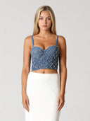 Rhinestone Embellished Denim Bustier Top TOP Gracia Fashion DENIM S 