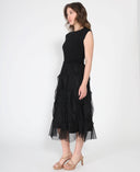 Ribbed Top and Mesh Bottom Long Dress DRESS Gracia Fashion 