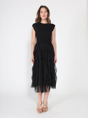 Ribbed Top and Mesh Bottom Long Dress DRESS Gracia Fashion BLACK S 