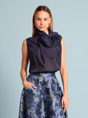 Ribbon Bow Sleeveless Organza Top TOP Gracia Fashion NAVY S 