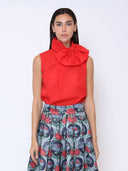 Ribbon Bow Sleeveless Organza Top TOP Gracia Fashion RED S 