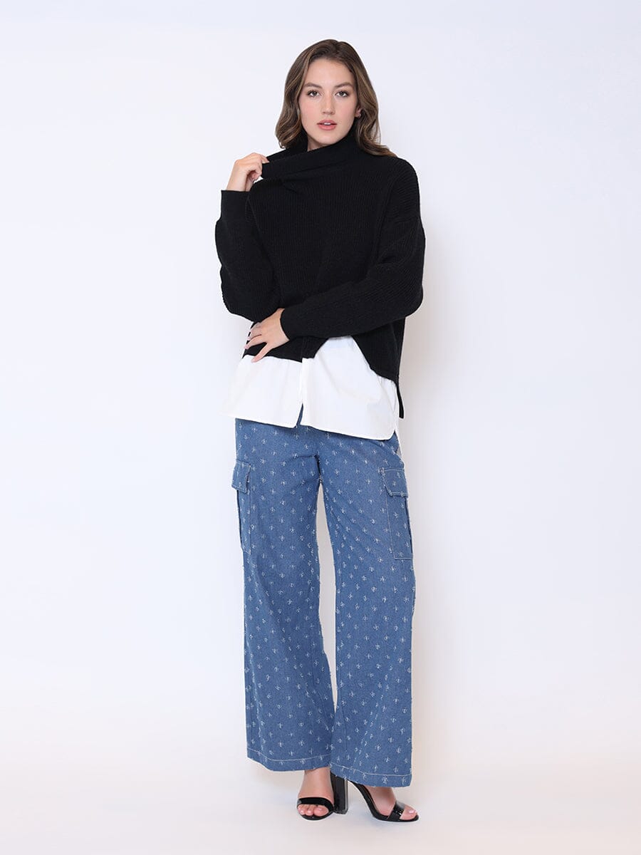 Roll-Neck Slit Sweater Layering with Shirt SWEATERS Gracia Fashion 