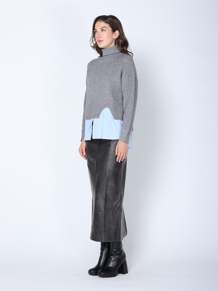 Roll-Neck Slit Sweater Layering with Shirt SWEATERS Gracia Fashion 