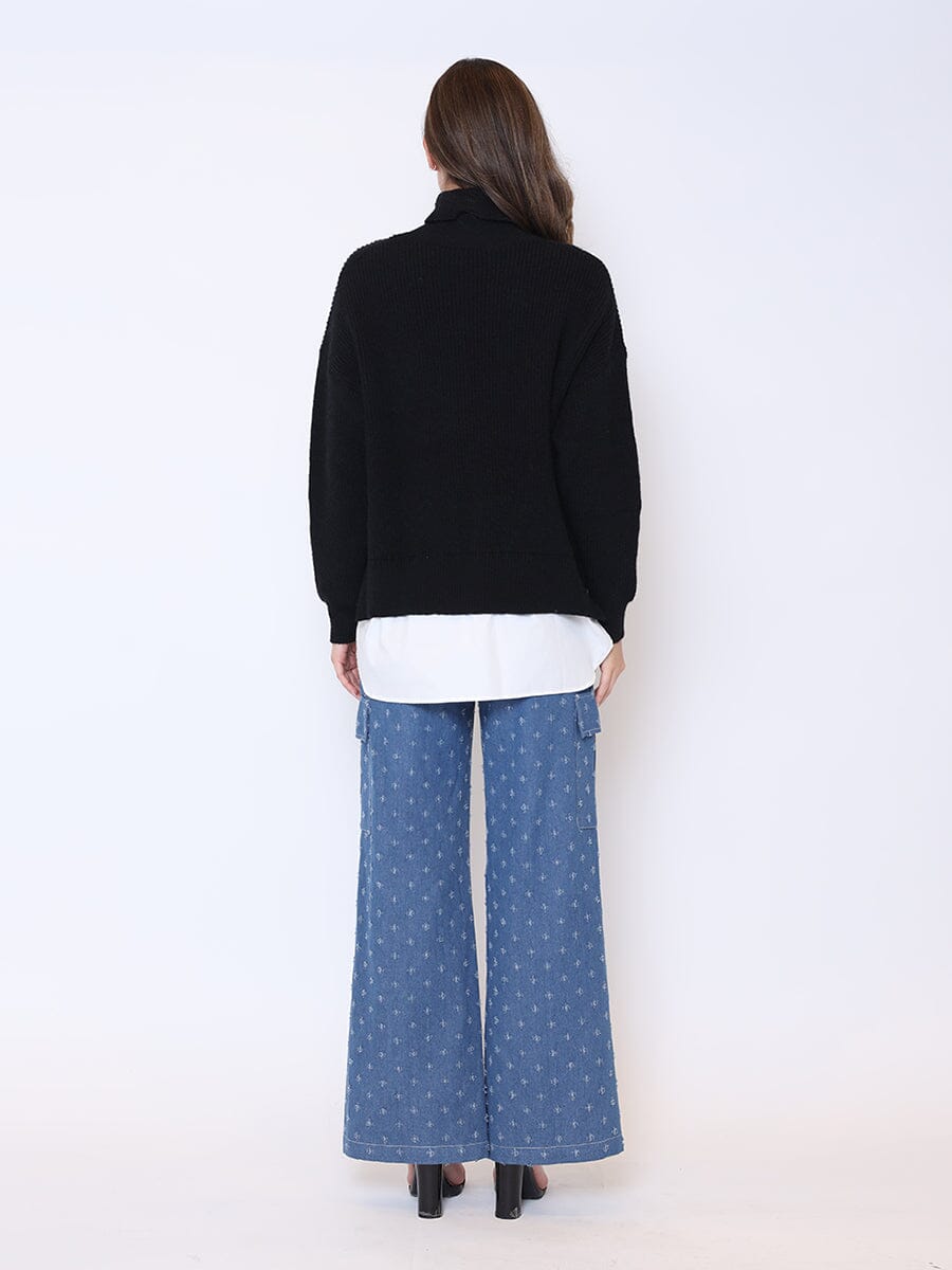 Roll-Neck Slit Sweater Layering with Shirt SWEATERS Gracia Fashion 