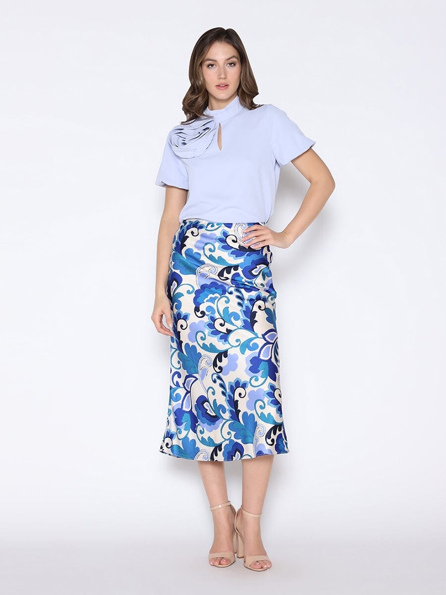 Rose Detail Puff Sleeve Top TOP Gracia Fashion L/BLUE S 