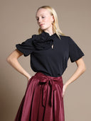 Rose Detail Puff Sleeve Top TOP Gracia Fashion BLACK S 