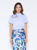 Rose Detail Puff Sleeve Top TOP Gracia Fashion L/BLUE S 