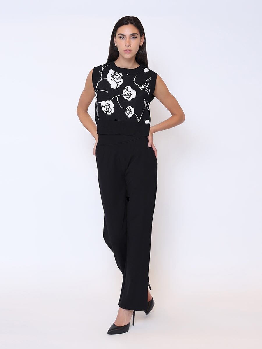 Rose Flower Graphic Art Knit Tank Top TOP Gracia Fashion 