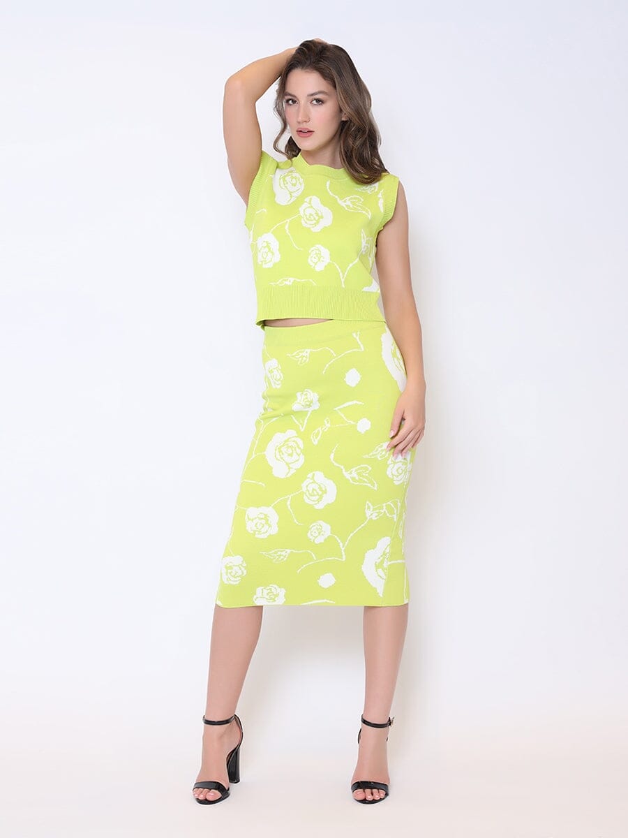 Rose Flower Graphic Art Knit Tank Top TOP Gracia Fashion NEON S 